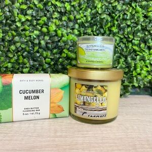 SOLD NWT Bath & Body Works Cucumber Melon Cleansing Bar and small candle set